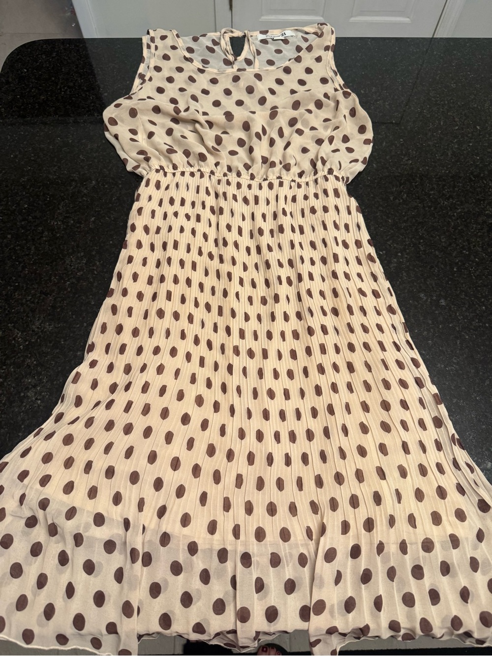 Forever 21 Cream Midi Dress with Brown Polka Dots